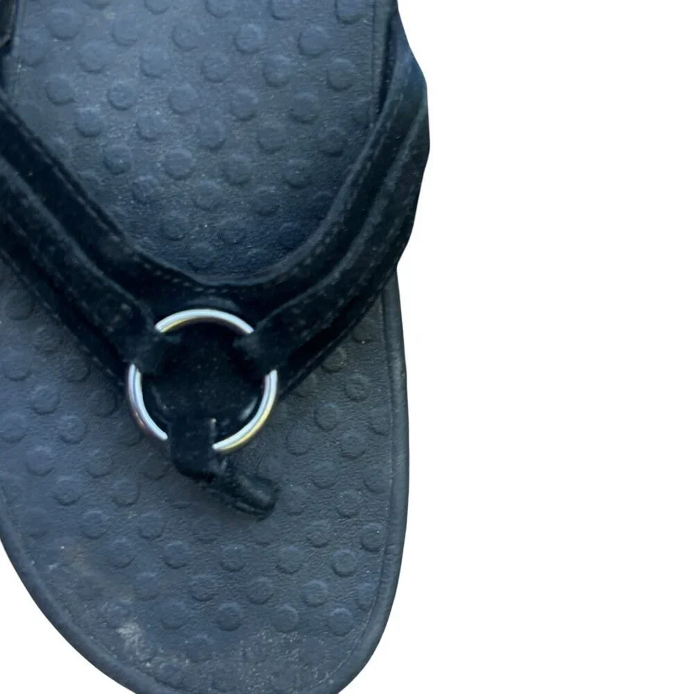 Vionic Black Suede Leather Tide Aloe Toe Post Ortho Heel Thong Sandals Size 7 - Picture 2 of 11
